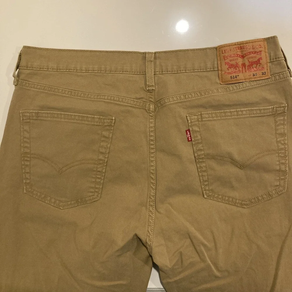 LEVI Jeans 514 Men 34x32 (Fits 34x31) Tan Khaki Stretch Straight Fit Cowboy‎